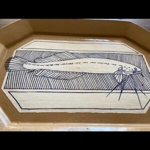 Artistic Fish Design Home Art Platter Yellowware Earthenware